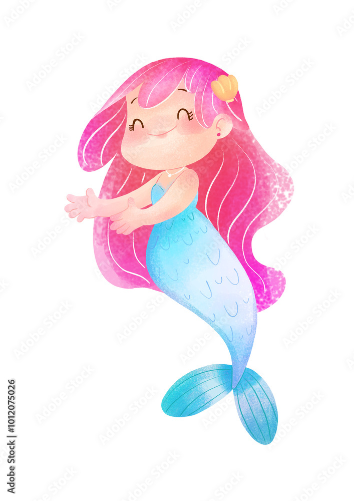 Cute Mermaid with Pink Hair and Blue Tail – Fantasy Character, Transparent Background Cute Mermaid with Pink Hair and Blue Tail – Fantasy Character, Transparent Background