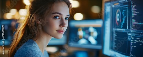 Wallpaper Mural Female Editor Working On Computer, Generative AI Torontodigital.ca