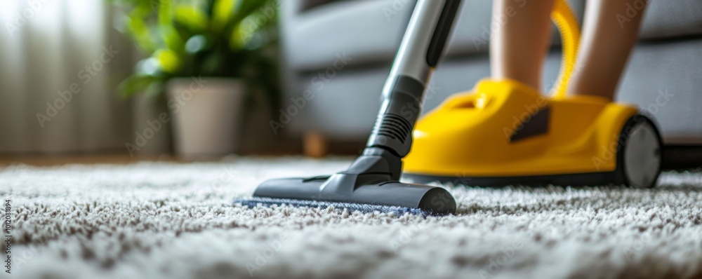 Person Cleaning Carpet With Vacuum Cleaner, Generative AI Person Cleaning Carpet With Vacuum Cleaner, Generative AI