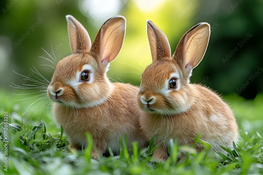 Two Brown Rabbits in the Grass Two Brown Rabbits in the Grass
