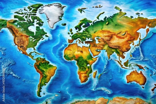 Detailed Full World Map Featuring Continents, Oceans, and Major Geographic Features for Educational Use