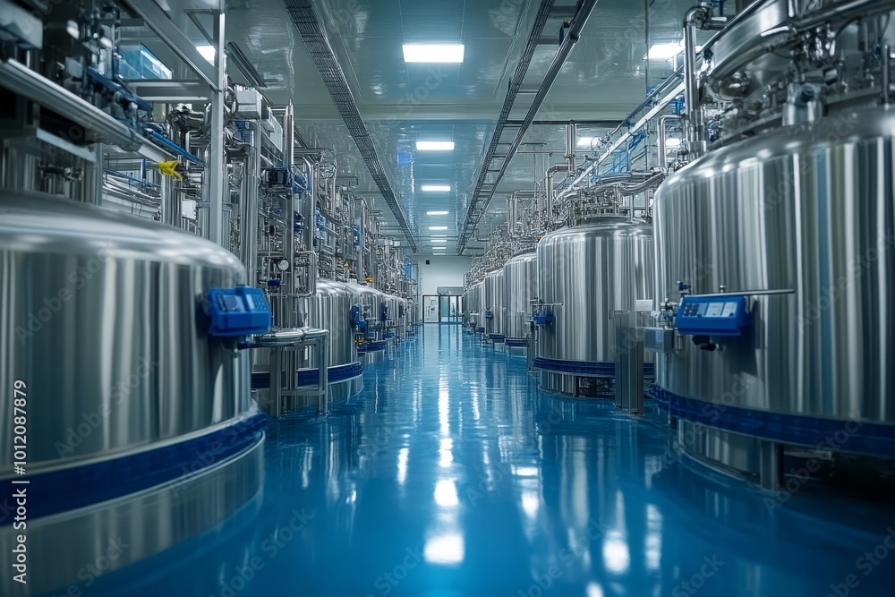 Fototapeta premium Pharmaceutical Industry Manufacturing Factory. Medical Engineer, Generative AI