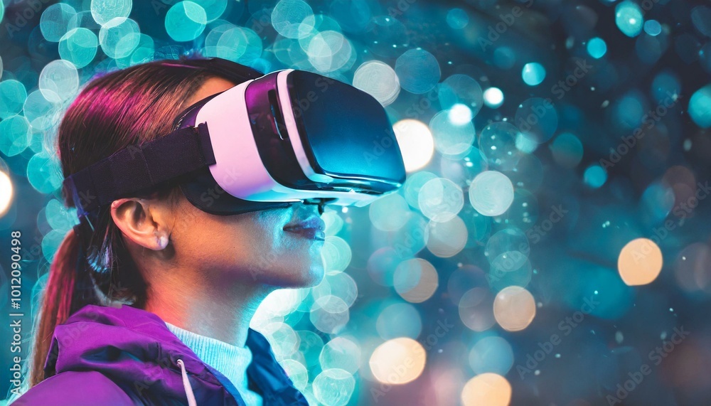 moça jovem moderna usando óculos de realidade virtual moça jovem moderna usando óculos de realidade virtual