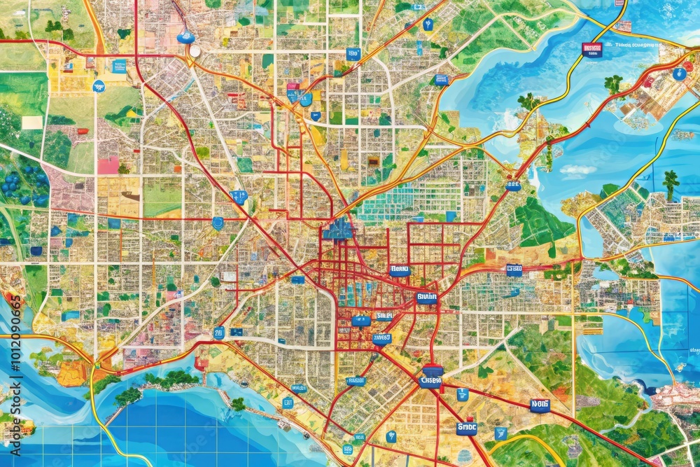 Obraz premium Detailed Los Angeles County Map Featuring Major Roads, Landmarks, Neighborhoods and Geographic Areas