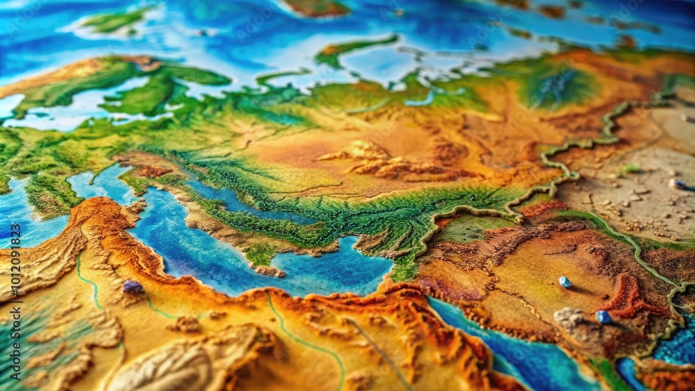 Naklejka premium Detailed Map Highlighting the Gobi Desert with Geographic Features and Surrounding Landscapes