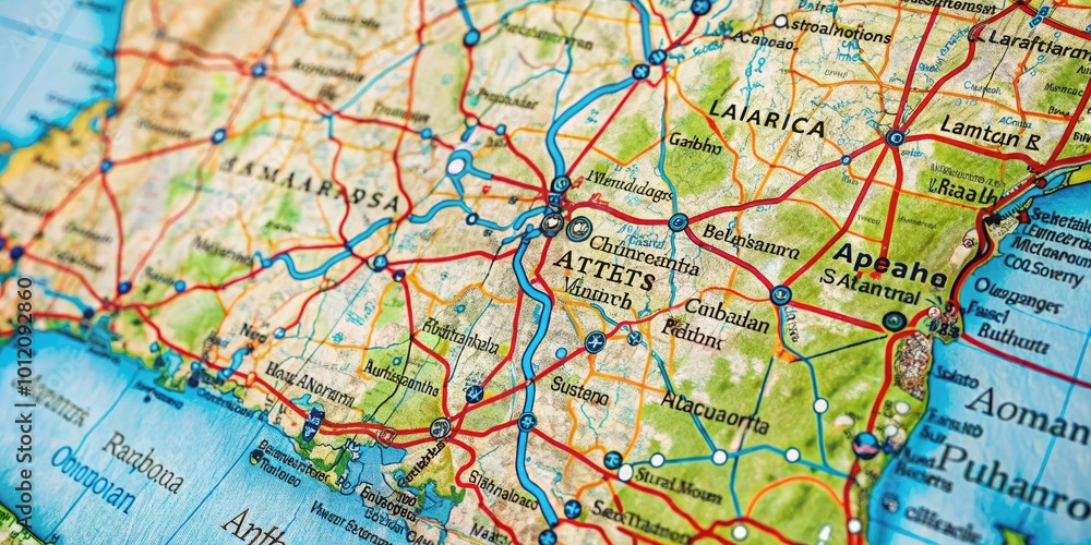 Obraz premium Detailed Map of Alabama USA Highlighting Major Cities, Highways, and Geographic Features for Travel