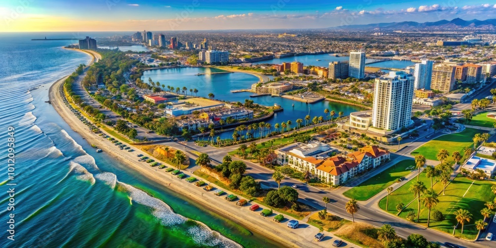 Fototapeta premium Detailed Map of Long Beach, California Highlighting Streets, Landmarks, and Natural Attractions