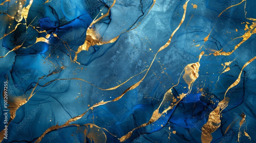 Fototapeta premium Gilded Elegance Intricate Blue and Gold Leaf Pattern for Luxurious Backgrounds