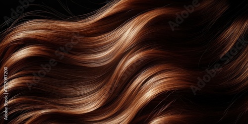 Close up of silky, wavy brown hair with a rich, shiny texture.
