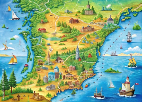 Detailed Map of New England States Featuring Major Cities, Landmarks, and Natural Features Overview