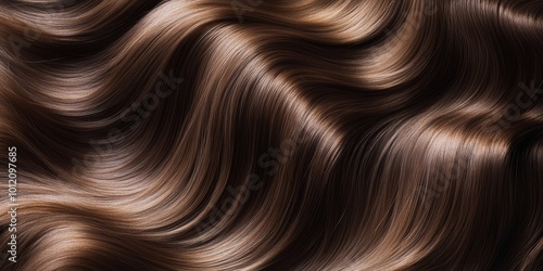 Close up of silky, wavy brown hair with a rich, shiny texture.