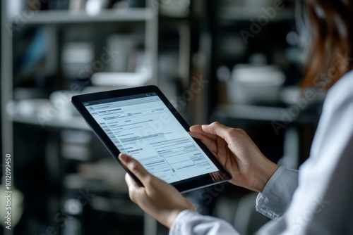 Businessperson Analyzing Invoice On Digital Tablet, Generative AI