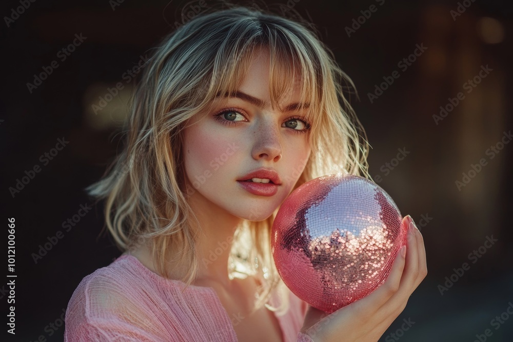 Naklejka premium Portrait of young woman in casual wear using laptop at workplace nook against green wall, Generative AI