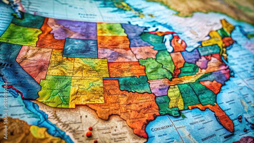 Naklejka premium Detailed Map of the United States Showing All States and Their Borders for Educational Use and Reference