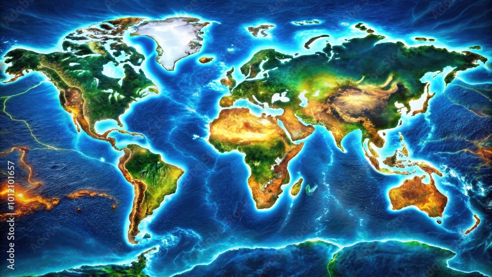 Fototapeta premium Detailed Map of the World's Oceans Featuring Major Currents, Islands, and Geographical Boundaries