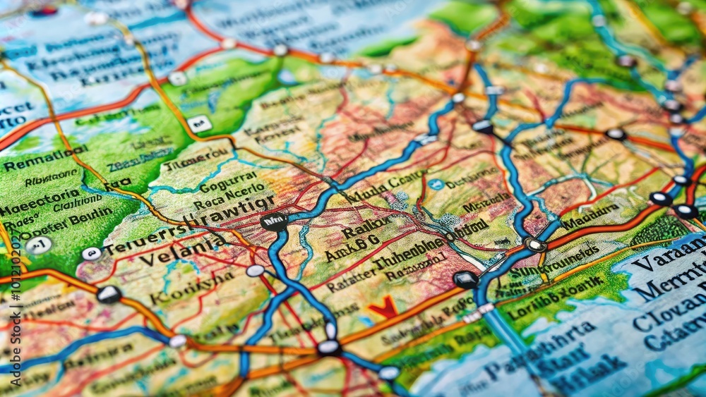 Fototapeta premium Detailed Map of Virginia County with Geographic Features and Major Roads for Navigation and Reference
