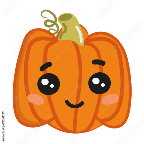 Cute Halloween pumpkin character in trendy flat style isolated on white background. Vector illustration of adorable pumpkin kawaii Halloween collection.