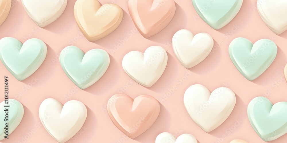 3D effect hearts in pastel tones, creating a fun, whimsical pattern 3D effect hearts in pastel tones, creating a fun, whimsical pattern