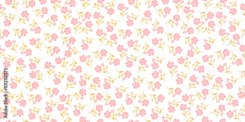 Seamless Light Pink Floral Pattern with White Background