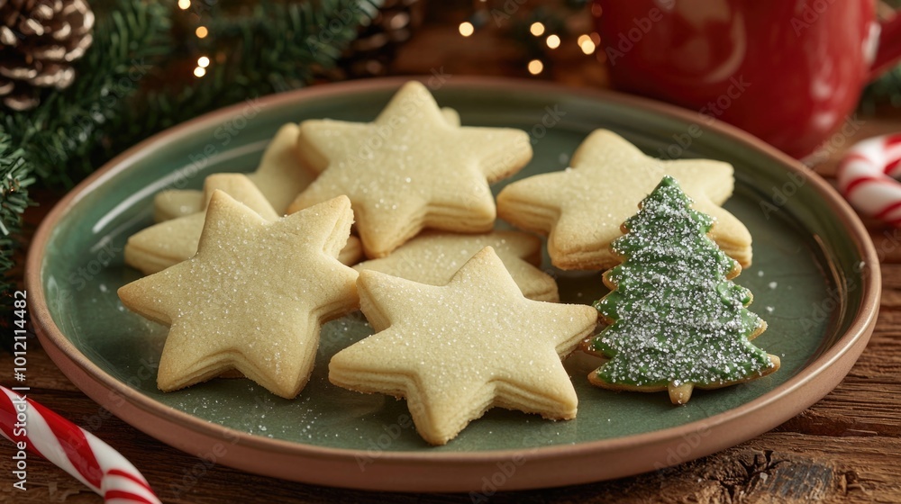Festive holiday cookies on a decorative plate Festive holiday cookies on a decorative plate