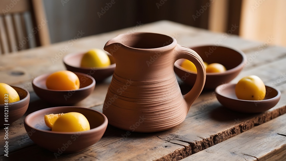 The natural light highlights the rich, earthy tones of the clay, creating an inviting and warm atmosphere that encourages simplicity and a connection to nature. The natural light highlights the rich, earthy tones of the clay, creating an inviting and warm atmosphere that encourages simplicity and a connection to nature.