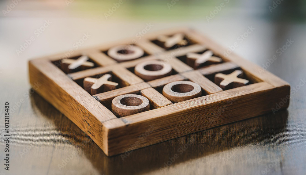 Wooden Tic Tac Toe game. Mini board game. Hobby and leisure concept. Wooden Tic Tac Toe game. Mini board game. Hobby and leisure concept.