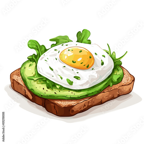 Cartoon Style Avocado Toast with Poached Egg