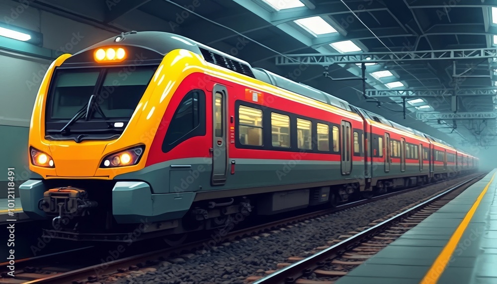 Obraz premium The magnificent view of the passenger train on the rails