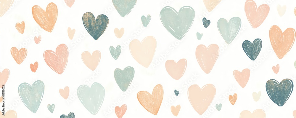 A cute, whimsical pattern of pastelcolored hearts in various sizes A cute, whimsical pattern of pastelcolored hearts in various sizes