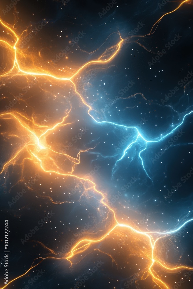 Abstract Blue and Orange Lightning Storm. Abstract Blue and Orange Lightning Storm.