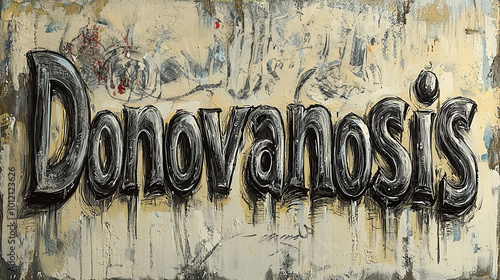 A striking graffiti-style text of 'Donovanosis' emerges on a rugged, textured backdrop, exuding an urban and edgy artistic vibe with intricate details. photo