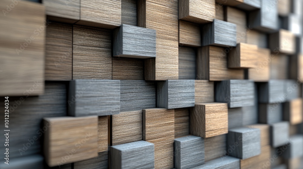 Modern Wood Wall Art. Abstract 3D Pattern Made of Premium Oak Blocks Modern Wood Wall Art. Abstract 3D Pattern Made of Premium Oak Blocks