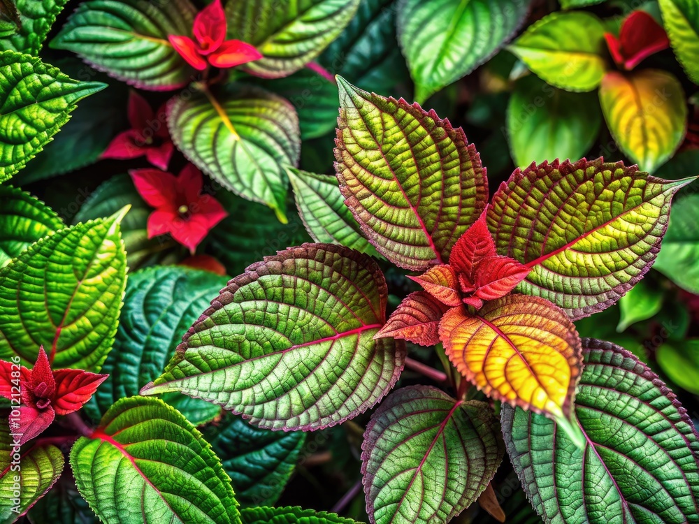 Diverse Plant Life in Biology Studies: Close-Up of Leaves, Stems, and Flowers in Natural Habitat Diverse Plant Life in Biology Studies: Close-Up of Leaves, Stems, and Flowers in Natural Habitat