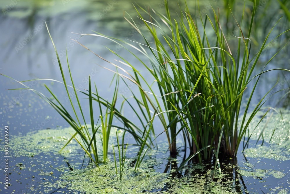 A bunch of green grass is floating on the water, generative ai image A bunch of green grass is floating on the water, generative ai image