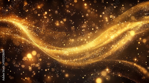 Bright golden comet tail with sparkling, A magic golden wind swirling