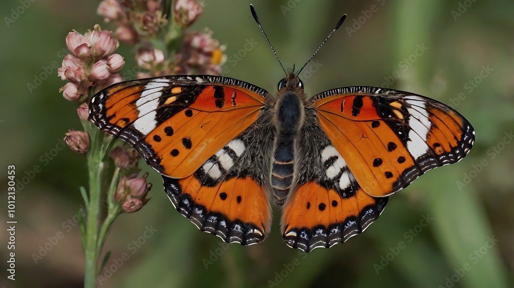 Fototapeta premium Closeup Of A Butterfly Serene Capturing Cemetery Mirroring Beauty Background
