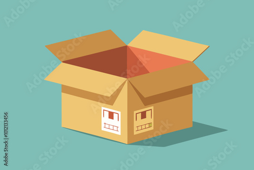 Carton delivery packaging open box with fragile signs. Cardboard box mockup. stock illustration photo