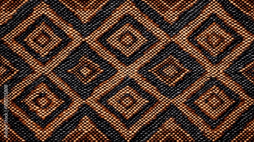 Abstract geometric pattern with diamond shapes in brown, black and orange.
