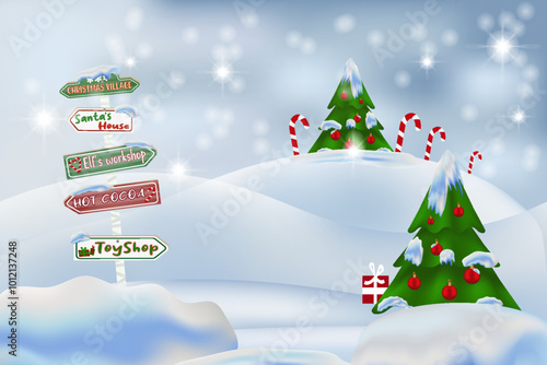 Fotografia Santa sign in north pole Christmas wooden street signboad with snow Arrow signpo