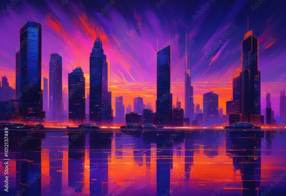 vibrant neon reflections tranquil dusk showcasing radiant skyscrapers serene streets during evening hours, cityscape, skyline, lights, buildings, urban vibrant neon reflections tranquil dusk showcasing radiant skyscrapers serene streets during evening hours, cityscape, skyline, lights, buildings, urban