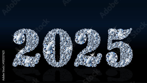 Diamond new 2025 year banner, vector illustration