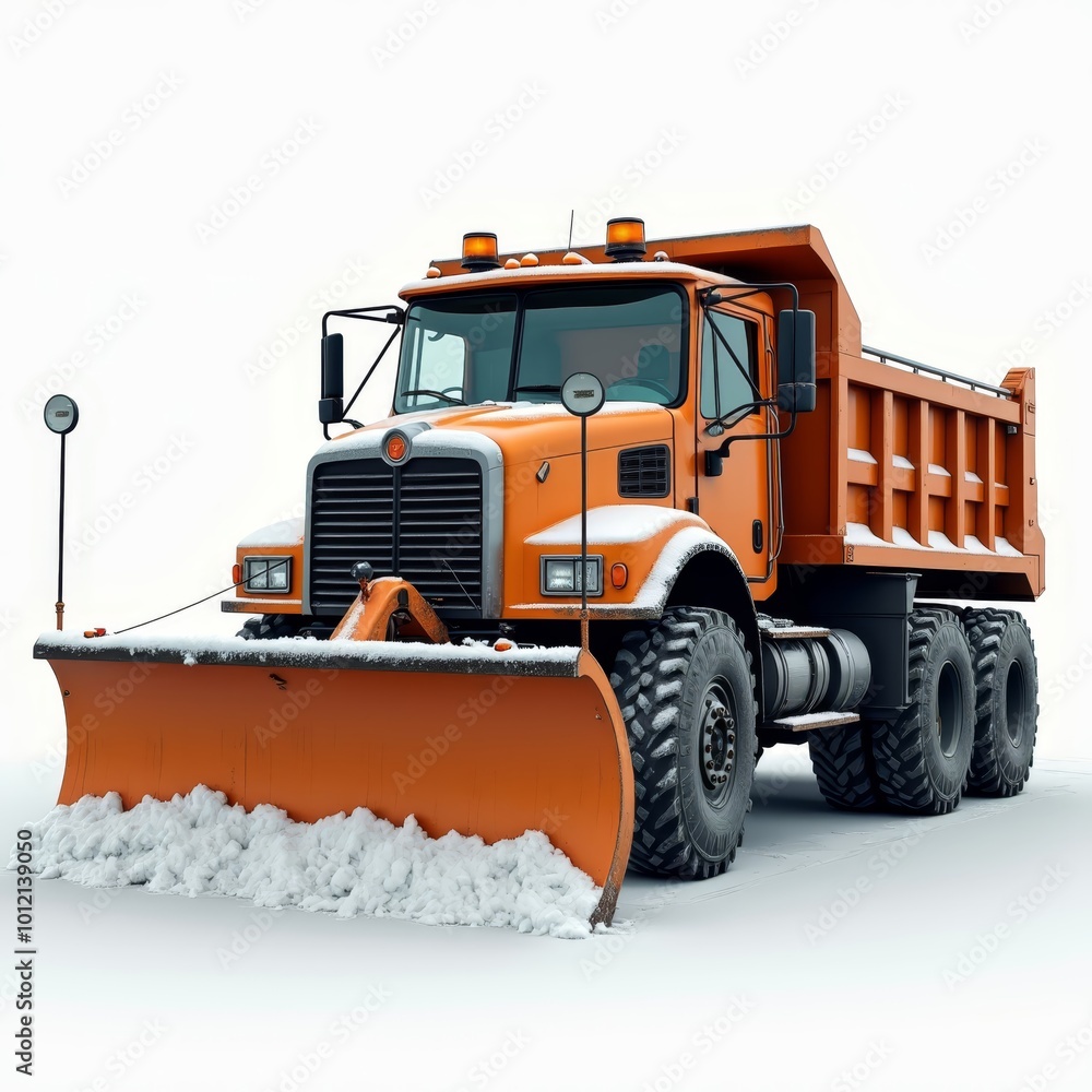 Orange snow plow truck with white background. Orange snow plow truck with white background.