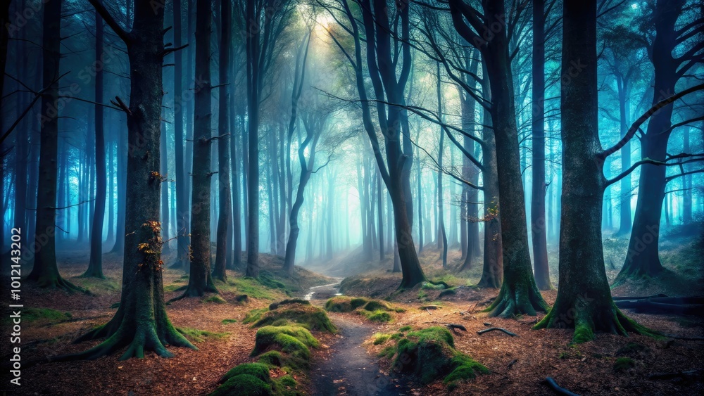 Obraz premium Eerie Shadows and Ominous Atmosphere in a Dark Forest with Creepy Elements and Sinister Vibes