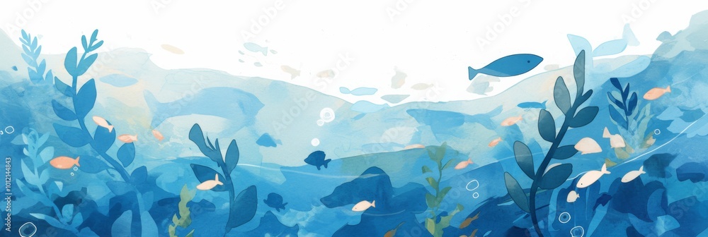 Watercolor Illustration of a Small School of Fish Swimming in the Ocean Watercolor Illustration of a Small School of Fish Swimming in the Ocean
