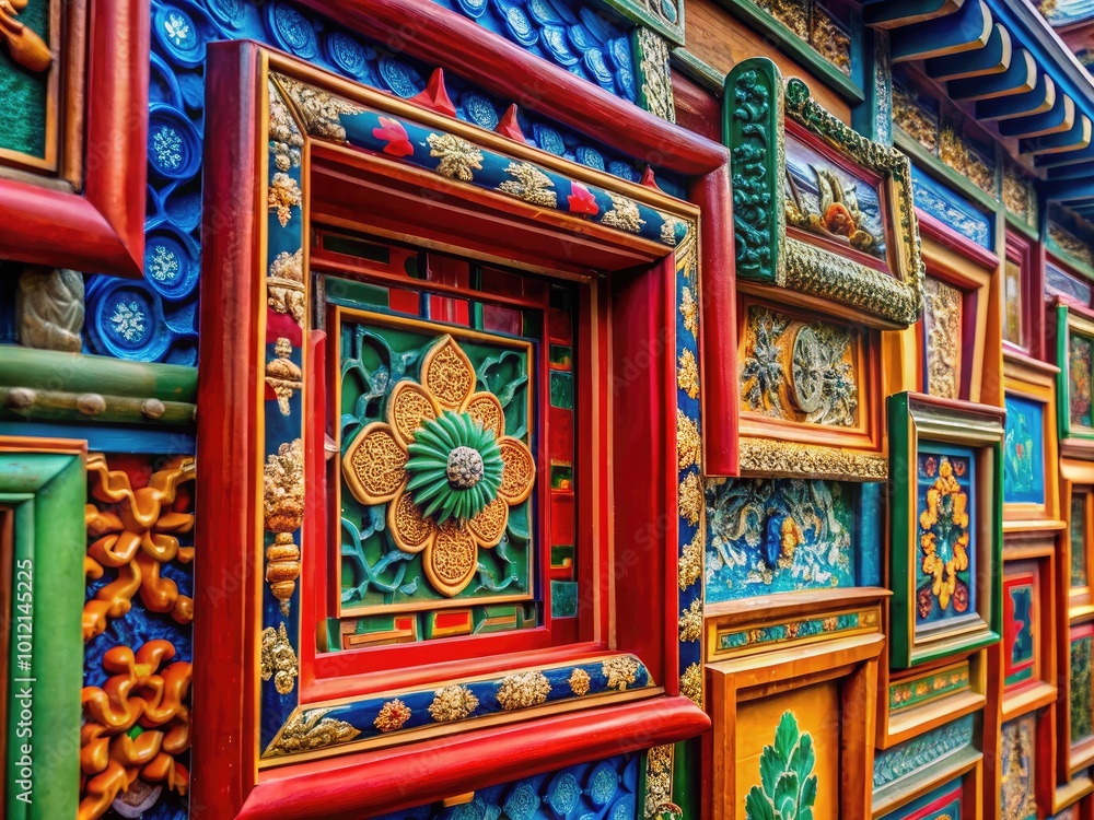 Fototapeta premium Elegant 3D Chinese Frames Featuring Traditional Patterns and Textures for Decorative Displays
