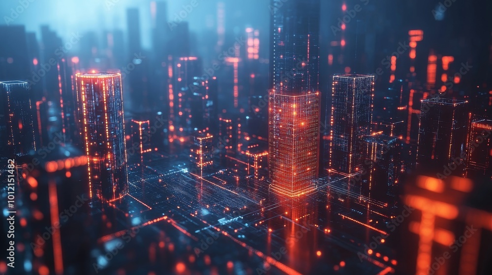 Global data storage hologram and backup, files synchronization and city view, Generative AI Global data storage hologram and backup, files synchronization and city view, Generative AI