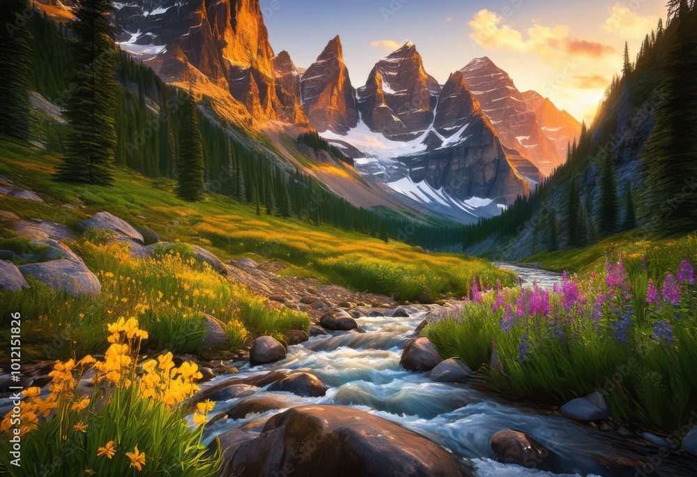 Obraz premium thrilling trailblazing adventure featuring stunning landscape views countryside, mountains, forests, rivers, scenery, exploration, hiking, nature