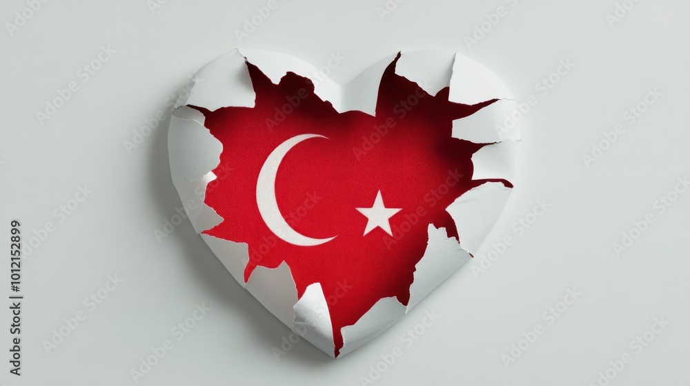 A heart-shaped design with a Turkish flag motif, symbolizing love for Turkey. A heart-shaped design with a Turkish flag motif, symbolizing love for Turkey.