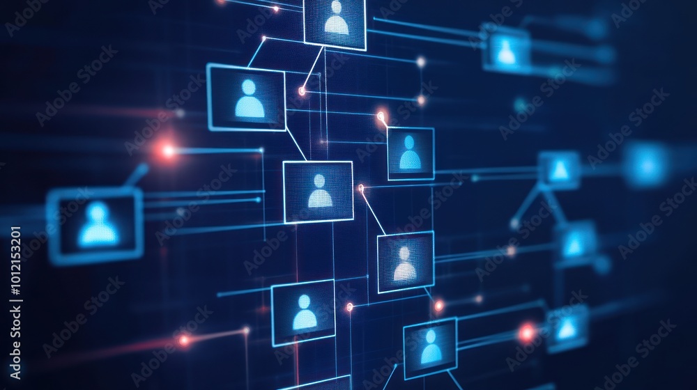 Digital network representation with user icons and connections illustrating social interactions. Digital network representation with user icons and connections illustrating social interactions.