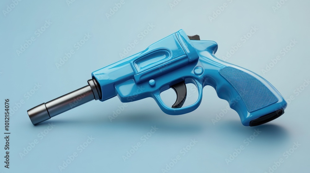 A vibrant blue toy gun with a silencer, designed for play and imaginative scenarios. A vibrant blue toy gun with a silencer, designed for play and imaginative scenarios.